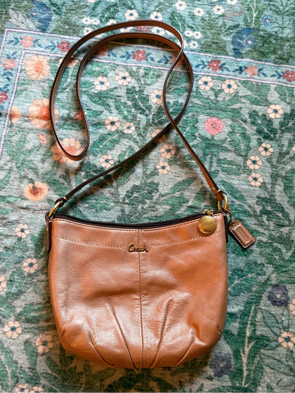 Coach Tan Leather Crossbody Bag with Gold Accents
